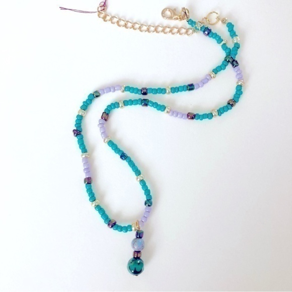 Handmade Glass Bead Necklace with Handmade Charm Pendant | L4